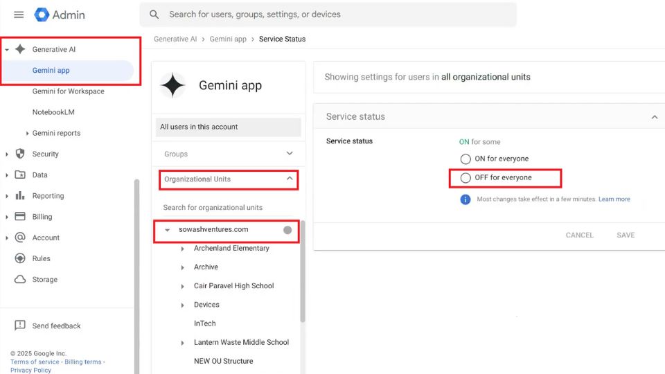 School Gemini App AI Policy Setting