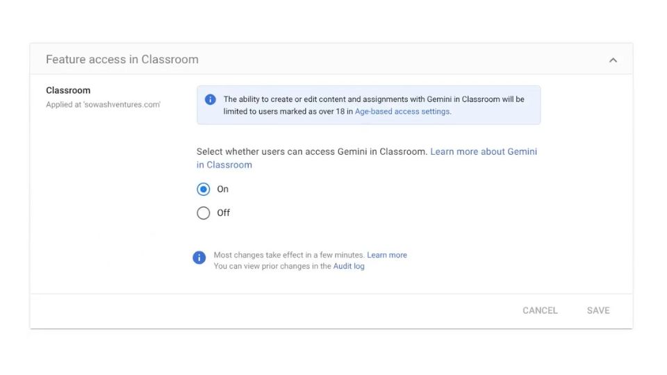 School Google Classroom Gemini App AI Policy Setting