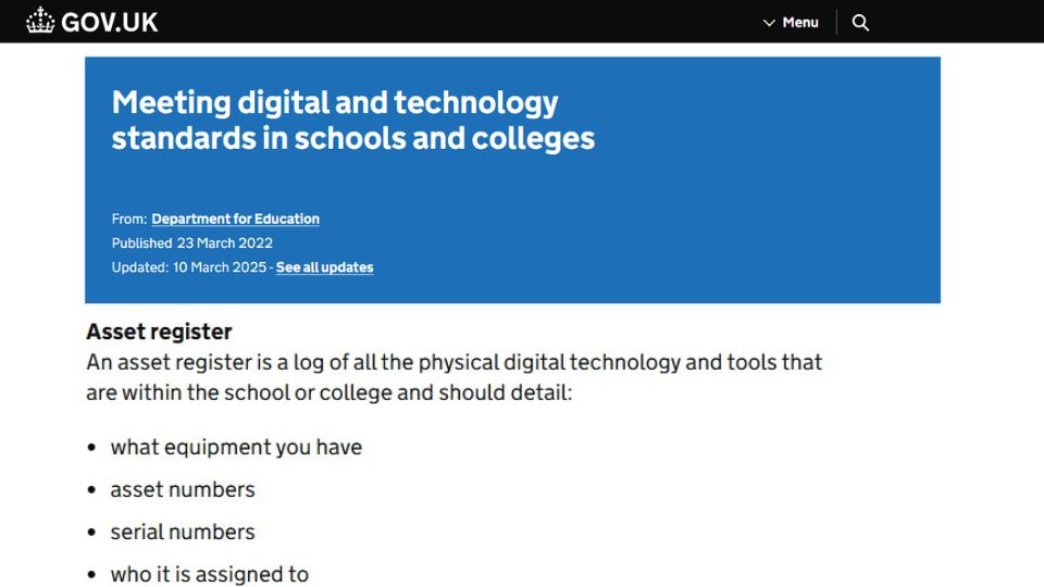 DfE School Asset Register
