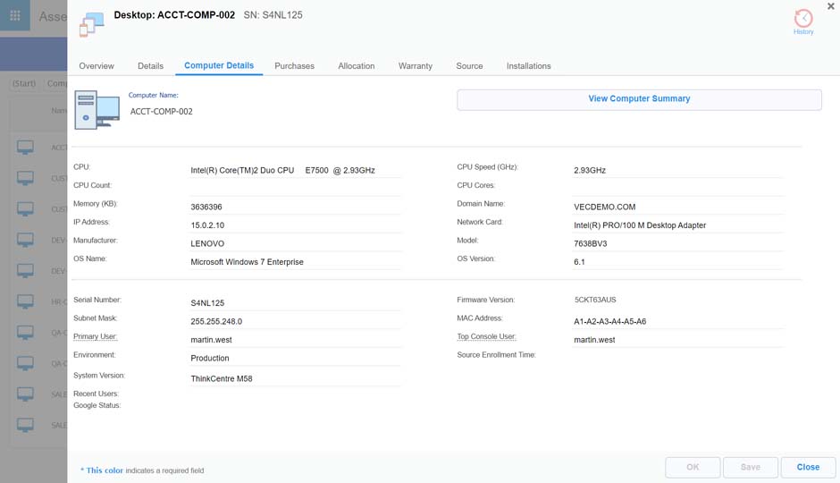 Glanceable Asset Data